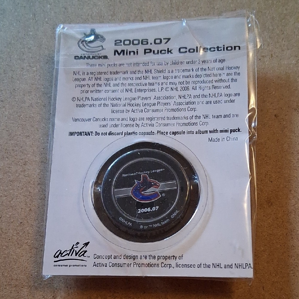 2006-07 Vancouver Canucks NHL Mini Puck Collection